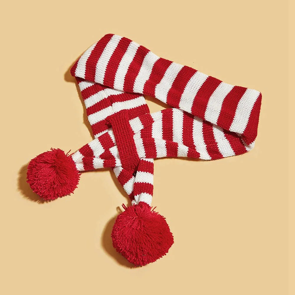 Christmas Dog Scarf Knitted Elk Scarf Striped Hair Ball Pet Scarf Outdoor Winter Warm Cat Dog Scarves Puppy Collar Pet Supplies