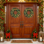 24‚Äù Pre-lit Christmas Wreath Set of 2 Front Door Artificial Xmas Wreath with 90 Frosted Branch Tips