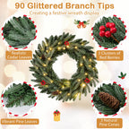 24‚Äù Pre-lit Christmas Wreath Set of 2 Front Door Artificial Xmas Wreath with 90 Frosted Branch Tips