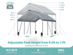 Sannwsg 10 * 20 ultra large portable carport garage, adjustable from 9.5 feet to 11 feet, with detachable roof and side walls