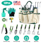 13Pcs Garden Tool Set Aluminum Alloy Gardening Hand Tools Starter Kit With Garden Bag Heavy Duty Outdoor Hand Tools With Non-Slip Ergonomic Handle For