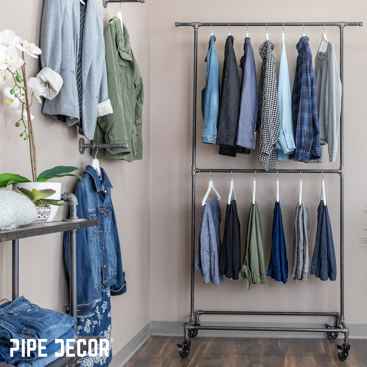 82 in. Rolling Double Rod Clothing Rack