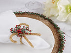 Fennco Styles Hand Beaded Holiday Candy Cane Napkin Rings, Set of 4 - Gold Glass Bead Napkin Holders for Dining Room, Banquet, Family Gathering, Christmas Décor and Special Occasion