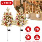 2Pcs Solar Powered Lighted Christmas Tree Urn Filler With Light Artificial Xmas Trees Light with Berries Decor Balls LED Pathway Pine Tree IP44 Waterp