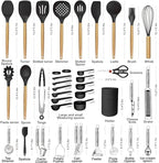 Cooking Utensils Set- 35 PCs Kitchen Utensils with Grater,Tongs, Spoon Spatula &Turner Made of Heat Resistant Food Grade Silicone and Wooden Handles Kitchen Gadgets Tools Set for Cookware
