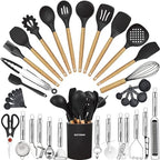 Cooking Utensils Set- 35 PCs Kitchen Utensils with Grater,Tongs, Spoon Spatula &Turner Made of Heat Resistant Food Grade Silicone and Wooden Handles Kitchen Gadgets Tools Set for Cookware