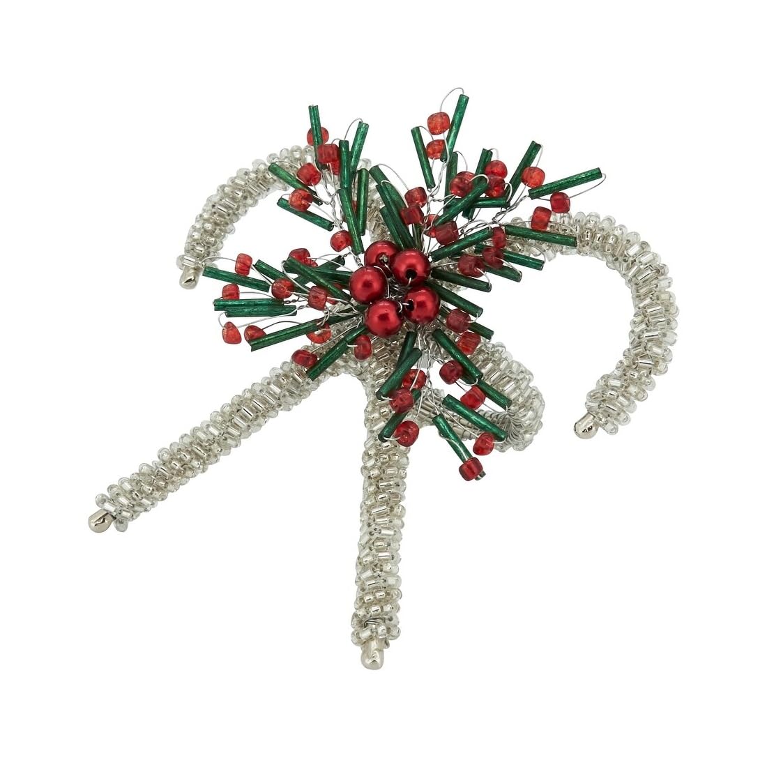 Fennco Styles Hand Beaded Holiday Candy Cane Napkin Rings, Set of 4 - Gold Glass Bead Napkin Holders for Dining Room, Banquet, Family Gathering, Christmas Décor and Special Occasion