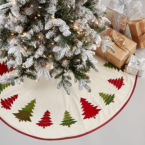 Fennco Styles Embroidered Christmas Tree Skirt 54" Round - Multicolored Holiday Cotton Tree Skirt for Home, Office, Outdoor Decor and Special Occasion