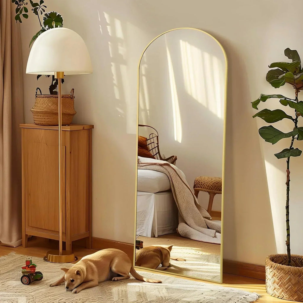 MELOMOIR Large Arched Mirror - Full Length, Extra Large Floor Mirror for Bedroom, Living Room, Gym - Hanging or Leaning - Gold Frame