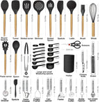 Cooking Utensils Set- 35 PCs Kitchen Utensils with Grater,Tongs, Spoon Spatula &Turner Made of Heat Resistant Food Grade Silicone and Wooden Handles Kitchen Gadgets Tools Set for Cookware