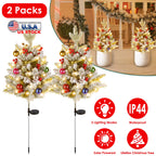 2Pcs Solar Powered Lighted Christmas Tree Urn Filler With Light Artificial Xmas Trees Light with Berries Decor Balls LED Pathway Pine Tree IP44 Waterp