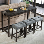 4 Piece Bar Table Set with Power Outlet, Bar Table Set with Chairs, Sofa Bar Table with Stools, Behind Couch Table with 3 Padded Stools, for Living Room, Dining room, Dark Gray