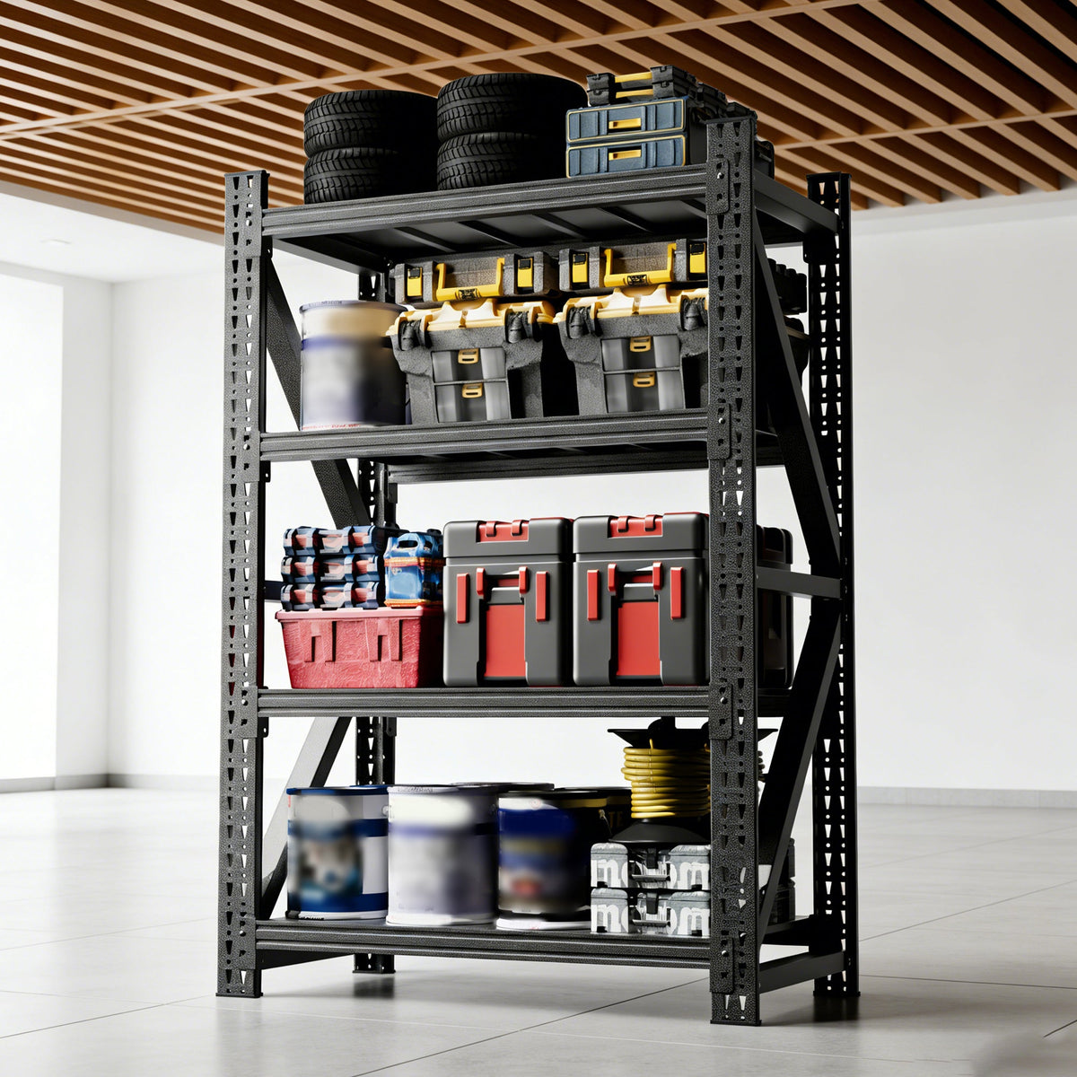 Heavy Duty Metal Adjustable Garage Shelves with 4000LBS Capacity - Black
