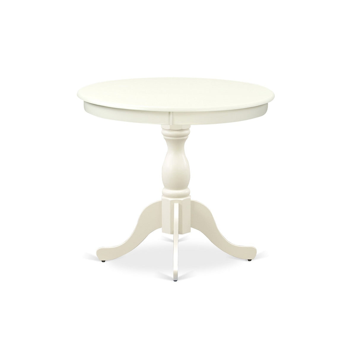 EAST WEST FURNITURE - AMVA3-LWH-C - 3-Piece Dinette Set- 2 Dining Room Chair and Round Dining Table - Linen Fabric Seat and Slatted Chair Back (linen white Finish)