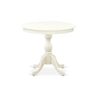 EAST WEST FURNITURE - AMVA3-LWH-C - 3-Piece Dinette Set- 2 Dining Room Chair and Round Dining Table - Linen Fabric Seat and Slatted Chair Back (linen white Finish)