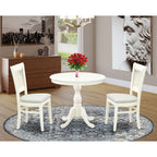 EAST WEST FURNITURE - AMVA3-LWH-C - 3-Piece Dinette Set- 2 Dining Room Chair and Round Dining Table - Linen Fabric Seat and Slatted Chair Back (linen white Finish)