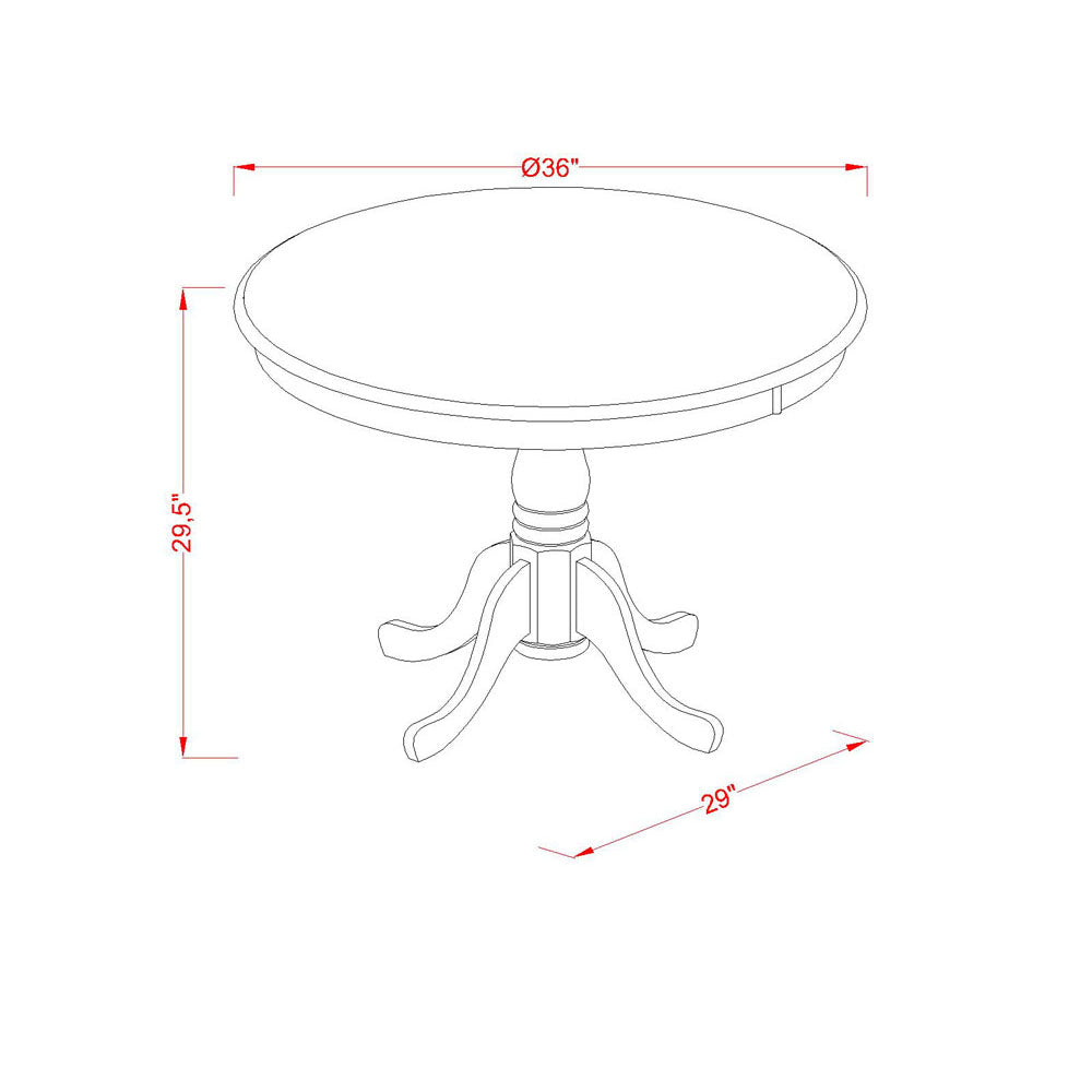 EAST WEST FURNITURE - AMVA3-LWH-C - 3-Piece Dinette Set- 2 Dining Room Chair and Round Dining Table - Linen Fabric Seat and Slatted Chair Back (linen white Finish)