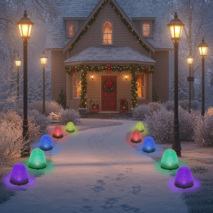 Set of 5 - 8" Tall Sugar Coated LED Gumdrop Christmas Pathway Lights - A/C Powered