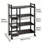 4-Tier Rolling Storage Rack with Baskets, Metal Utility Shelf on Wheels, Kitchen Garage Organizer