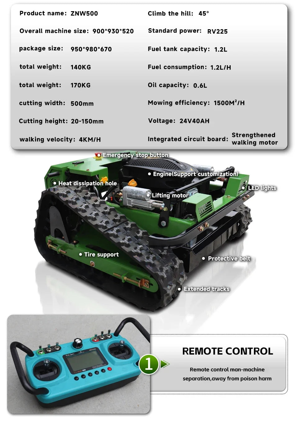 Powerful Remote-Controlled Lawn Mower – Fully Automatic Climbing, Ideal for Efficient Weeding in Gardens & Orchards at Home