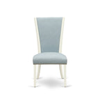 EAST WEST FURNITURE - AVVE5-LWH-15 - 5 Pc Dining Room Table Set - 4 Baby Blue Linen Fabric Dining Padded Chairs with High Back and 1 Removable leaf Oval Dining Table - linen white Finish