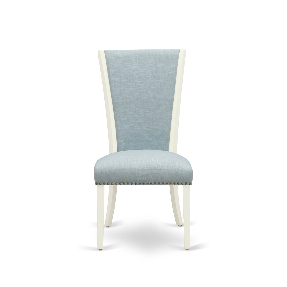 EAST WEST FURNITURE - AVVE5-LWH-15 - 5 Pc Dining Room Table Set - 4 Baby Blue Linen Fabric Dining Padded Chairs with High Back and 1 Removable leaf Oval Dining Table - linen white Finish