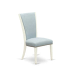EAST WEST FURNITURE - AVVE5-LWH-15 - 5 Pc Dining Room Table Set - 4 Baby Blue Linen Fabric Dining Padded Chairs with High Back and 1 Removable leaf Oval Dining Table - linen white Finish