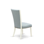 EAST WEST FURNITURE - AVVE5-LWH-15 - 5 Pc Dining Room Table Set - 4 Baby Blue Linen Fabric Dining Padded Chairs with High Back and 1 Removable leaf Oval Dining Table - linen white Finish