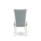 EAST WEST FURNITURE - AVVE5-LWH-15 - 5 Pc Dining Room Table Set - 4 Baby Blue Linen Fabric Dining Padded Chairs with High Back and 1 Removable leaf Oval Dining Table - linen white Finish