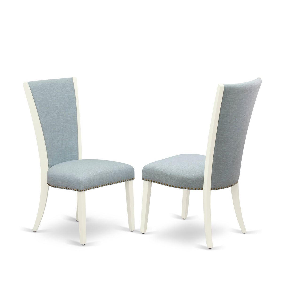EAST WEST FURNITURE - AVVE5-LWH-15 - 5 Pc Dining Room Table Set - 4 Baby Blue Linen Fabric Dining Padded Chairs with High Back and 1 Removable leaf Oval Dining Table - linen white Finish