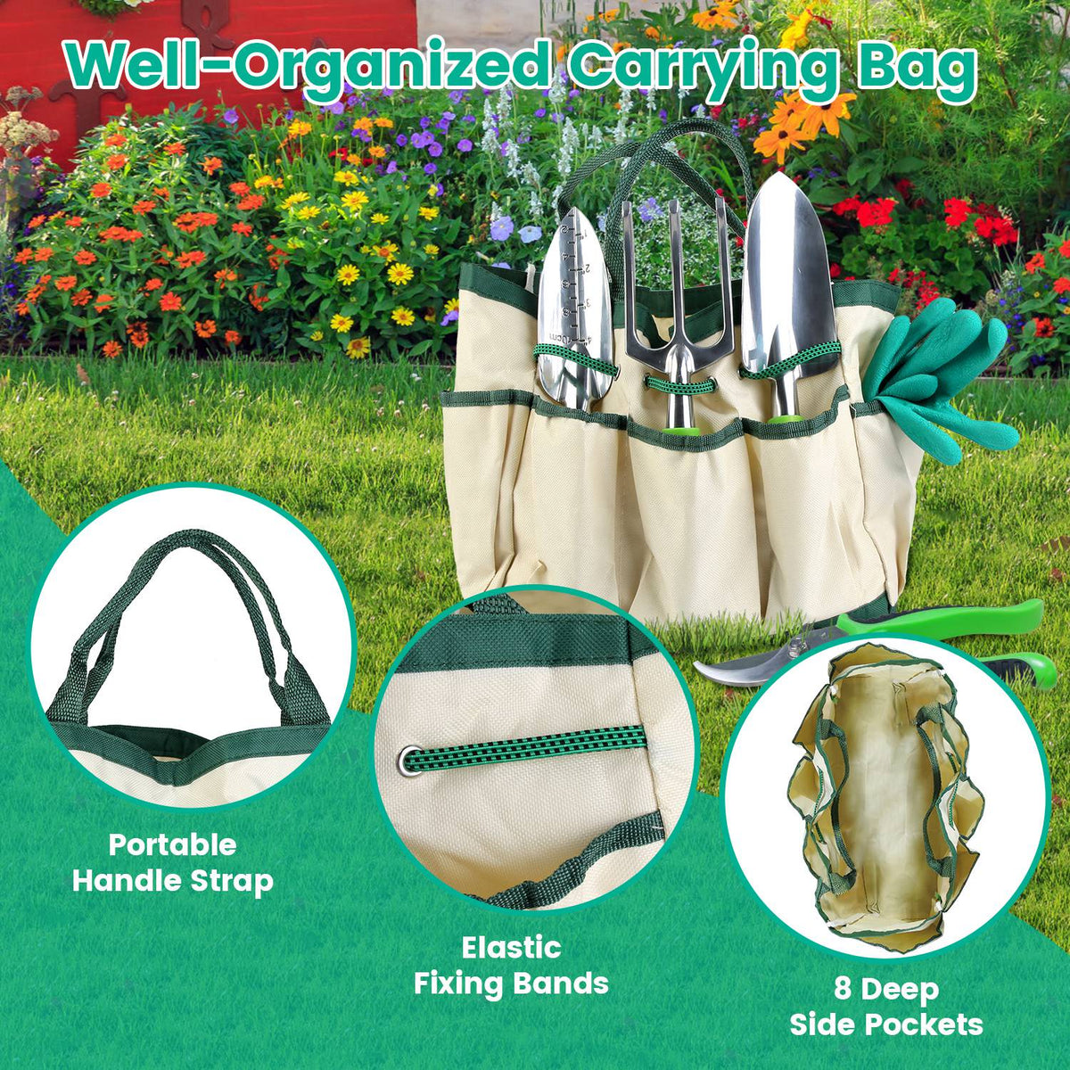 13Pcs Garden Tool Set Aluminum Alloy Gardening Hand Tools Starter Kit With Garden Bag Heavy Duty Outdoor Hand Tools With Non-Slip Ergonomic Handle For
