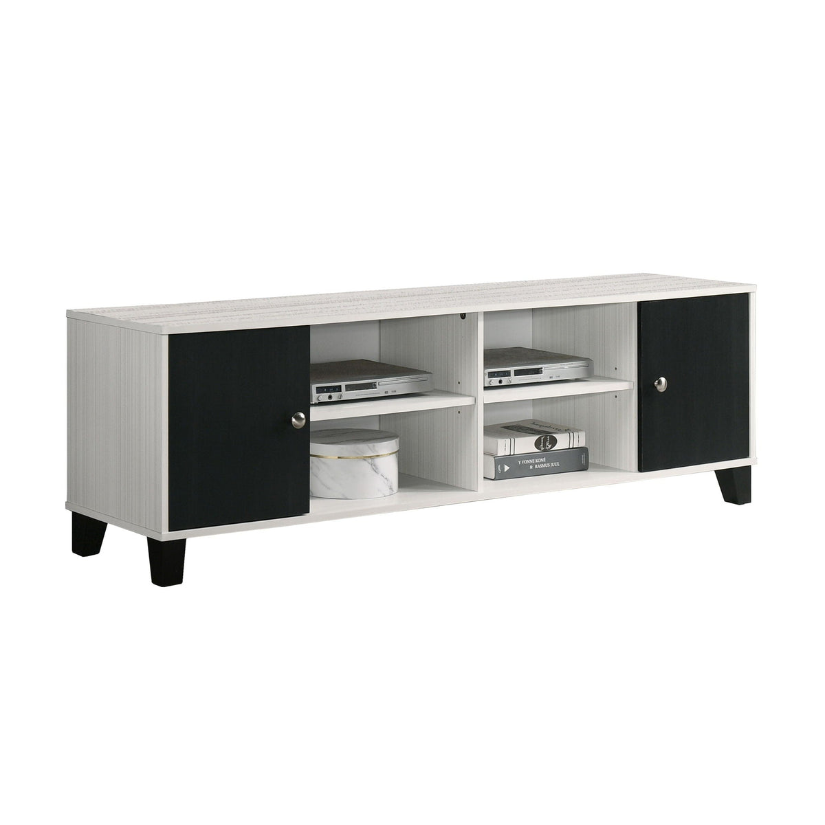 2 Tone TV Stand With Open Shelving And Concealed Storage Living Room Furniture - Black / White