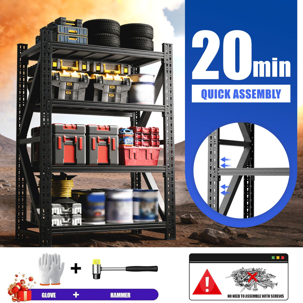 Heavy Duty Metal Adjustable Garage Shelves with 4000LBS Capacity - Black
