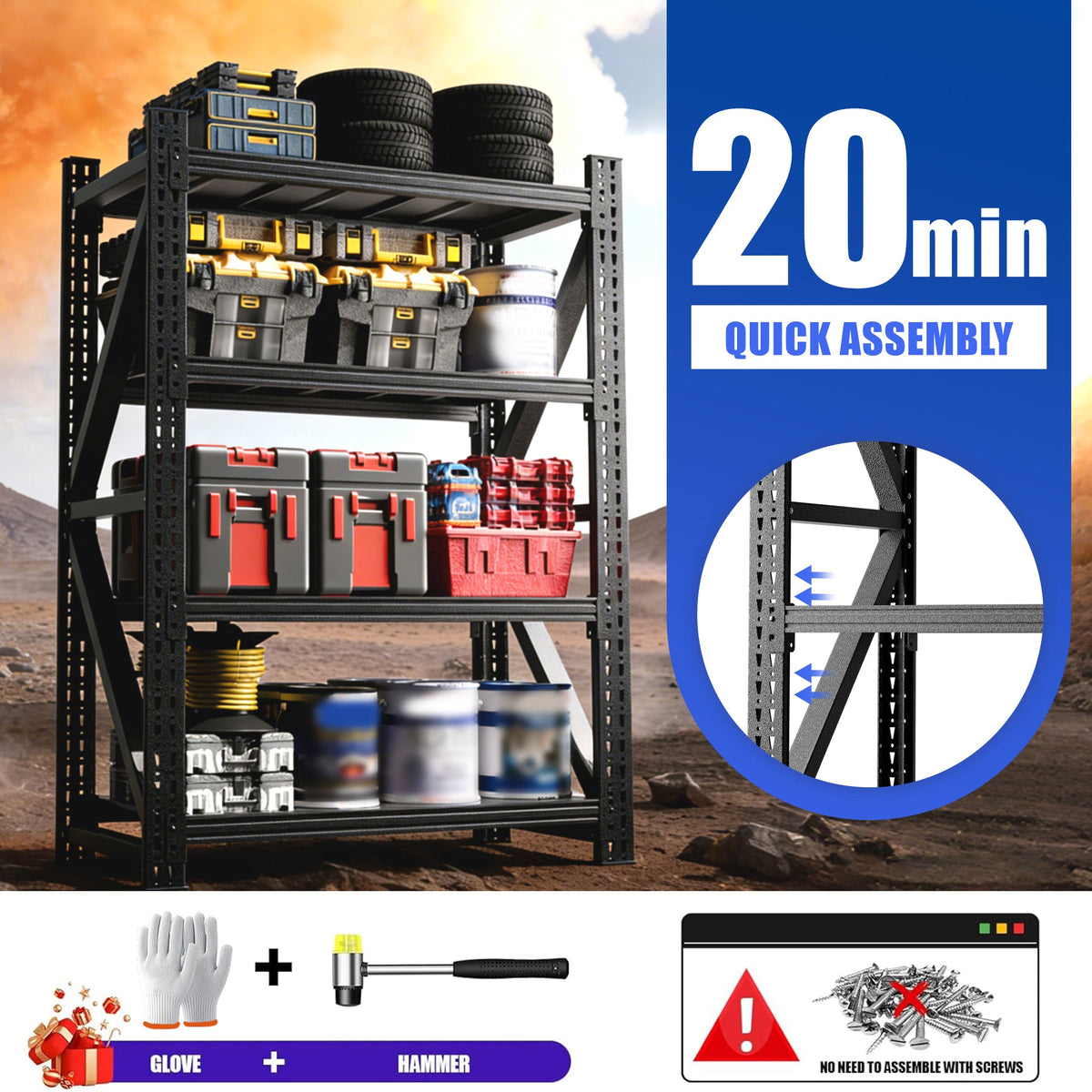 Heavy Duty Metal Adjustable Garage Shelves with 4000LBS Capacity - Black