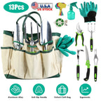 13Pcs Garden Tool Set Aluminum Alloy Gardening Hand Tools Starter Kit With Garden Bag Heavy Duty Outdoor Hand Tools With Non-Slip Ergonomic Handle For