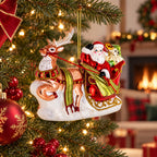 Santa’s Sleigh Ride with Reindeer Glass Christmas Ornament
