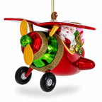 Santa Flying Airplane with Gifts Glass Christmas Ornament
