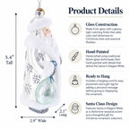 Santa in Elegant White Glass Christmas Ornament
