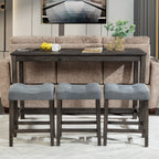 4 Piece Bar Table Set with Power Outlet, Bar Table Set with Chairs, Sofa Bar Table with Stools, Behind Couch Table with 3 Padded Stools, for Living Room, Dining room, Dark Gray