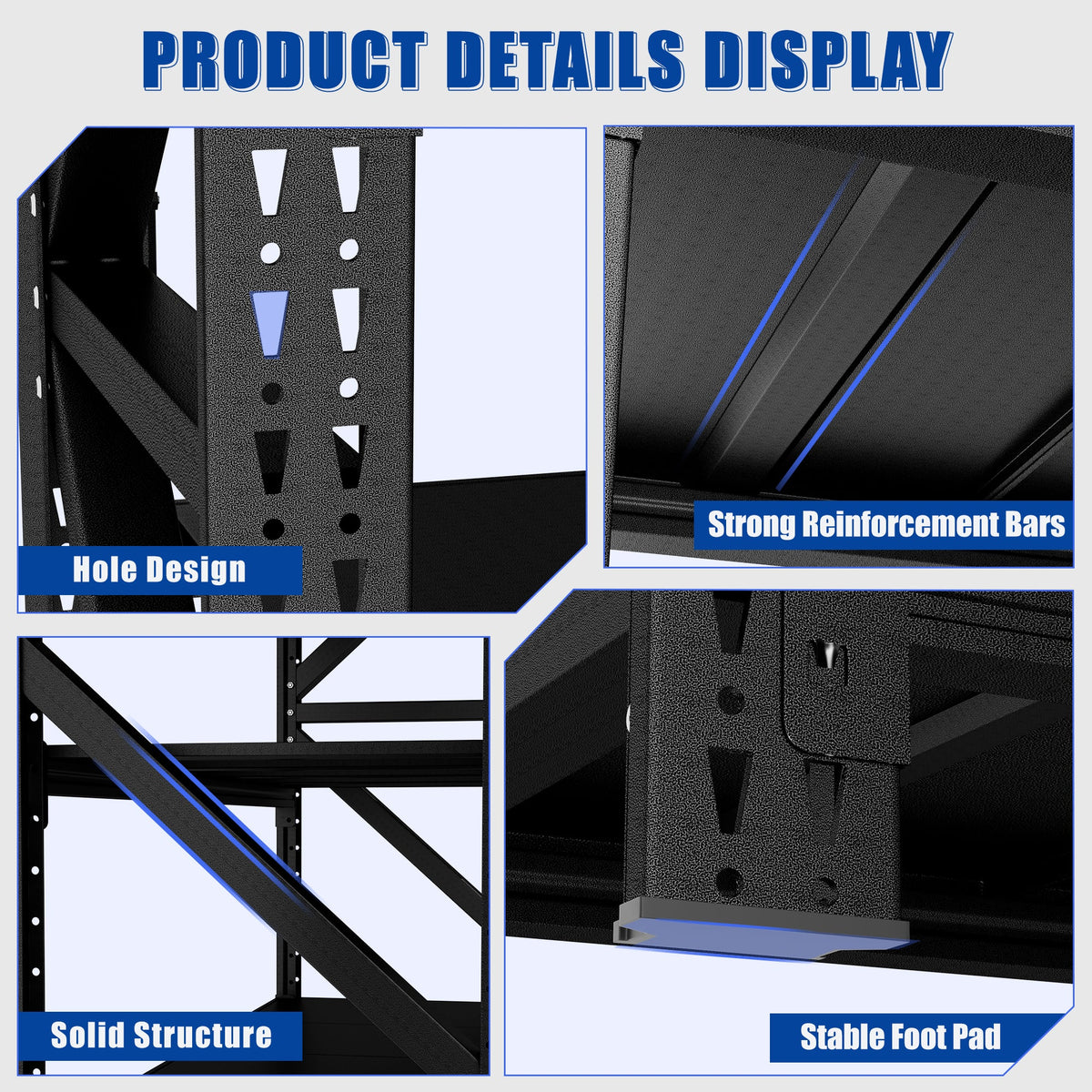 Heavy Duty Metal Adjustable Garage Shelves with 4000LBS Capacity - Black