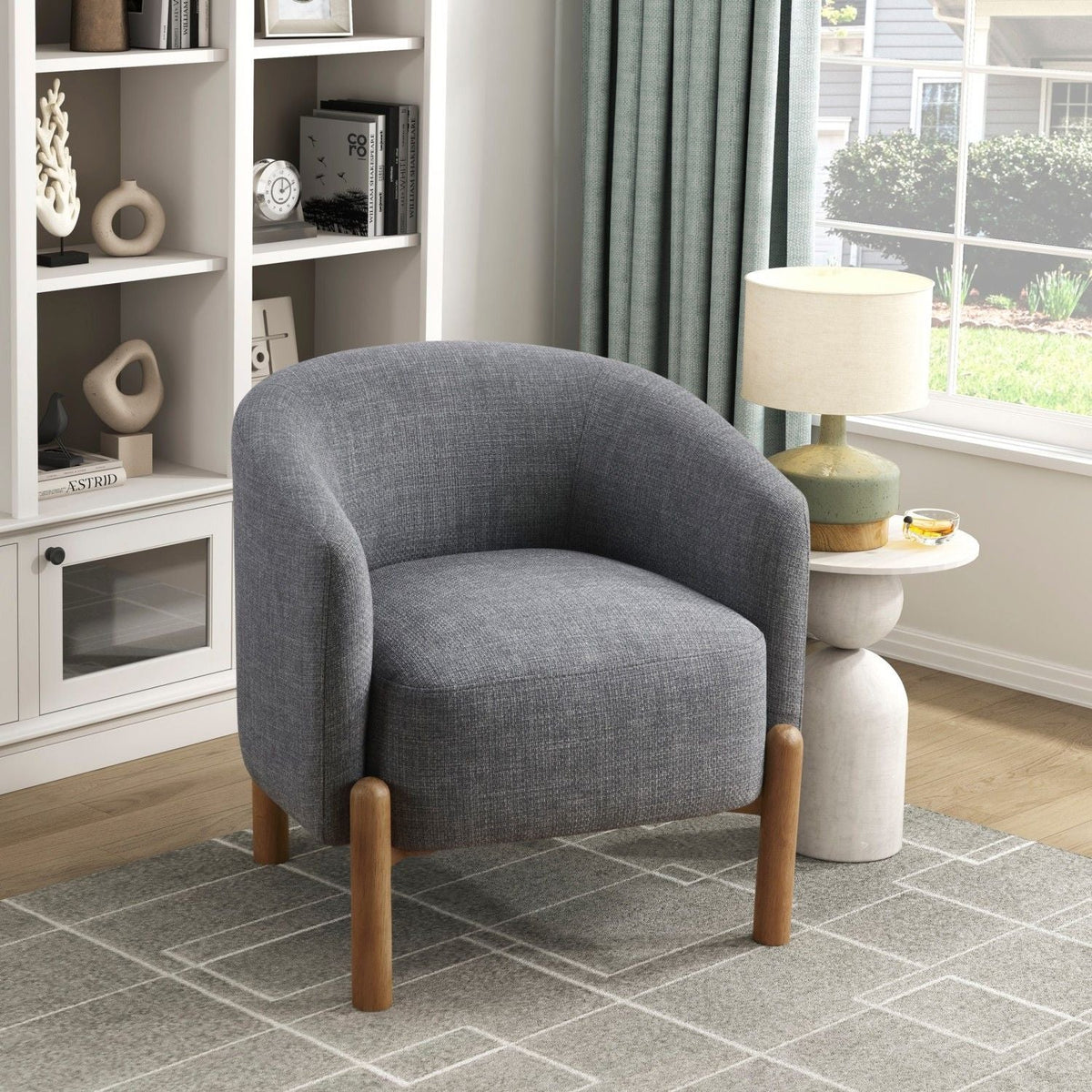 Style Comfort Accent Chair Gray Upholstery Durable Frame Solid Wood Legs Contemporary Living Room Furniture 1pc
