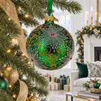Dazzling Jeweled Snowflakes on Green Glass Ball Christmas Ornament 3.25 Inches