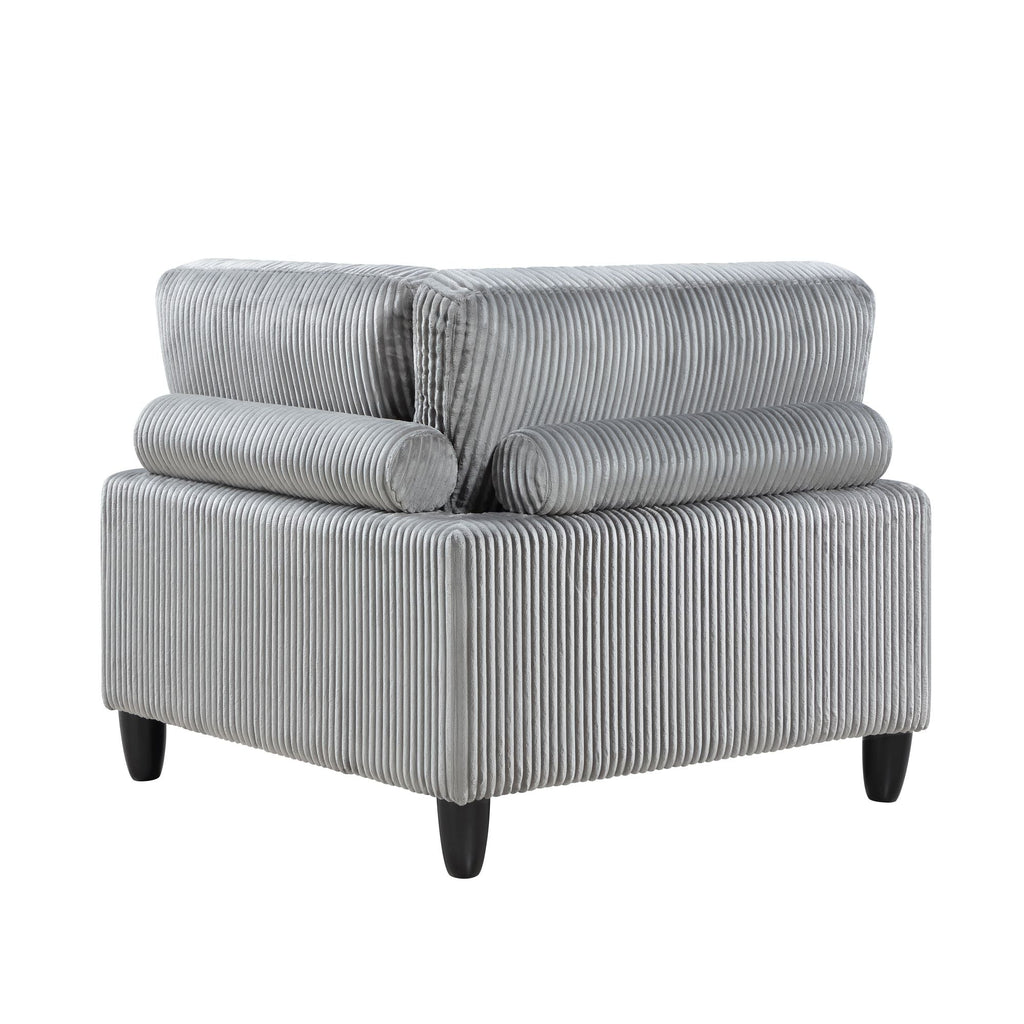Living Room Furniture Corner Chair Gray Corduroy Upholstery 1pc Corner Wedge Soft Cushion Solid Wood Legs