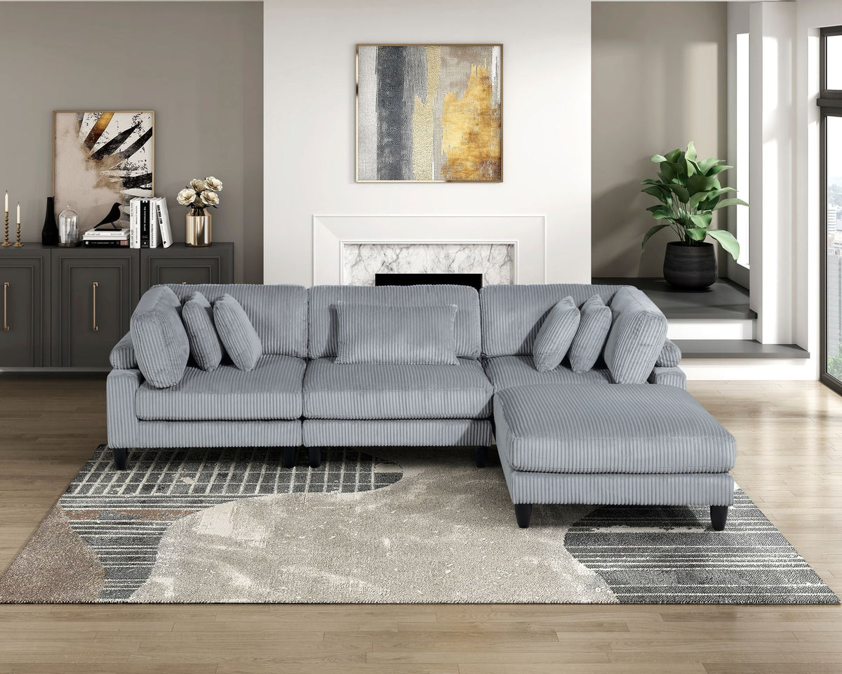 Living Room Furniture Corner Chair Gray Corduroy Upholstery 1pc Corner Wedge Soft Cushion Solid Wood Legs