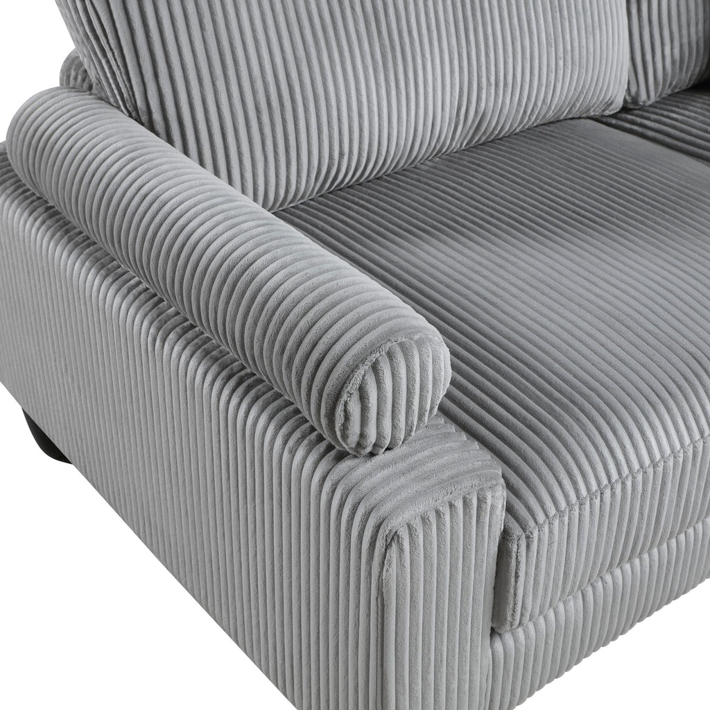 Living Room Furniture Corner Chair Gray Corduroy Upholstery 1pc Corner Wedge Soft Cushion Solid Wood Legs