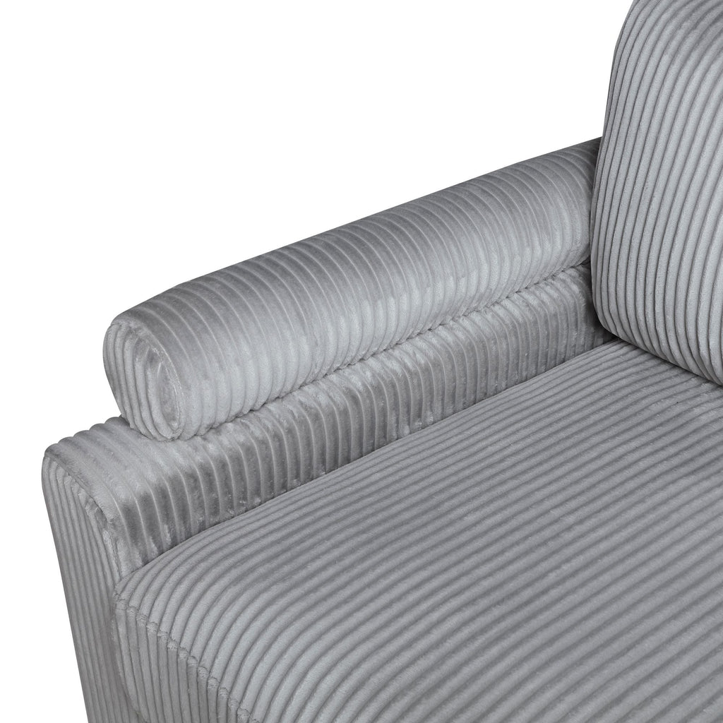 Living Room Furniture Corner Chair Gray Corduroy Upholstery 1pc Corner Wedge Soft Cushion Solid Wood Legs