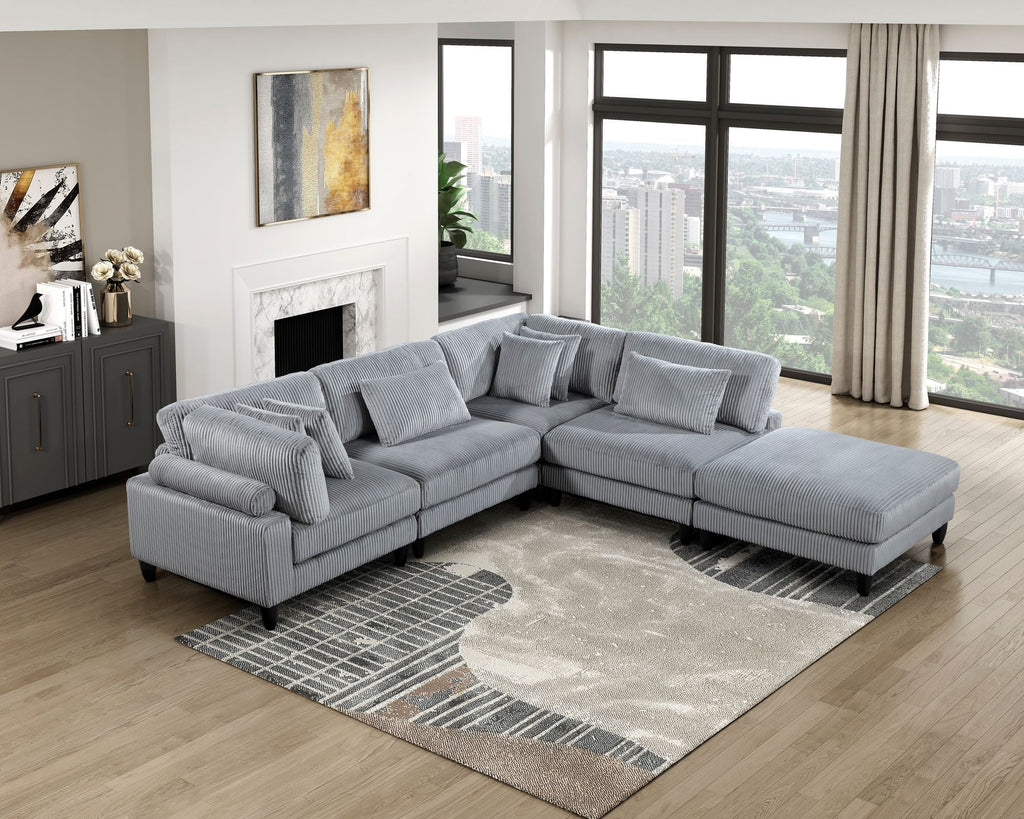 Living Room Furniture Corner Chair Gray Corduroy Upholstery 1pc Corner Wedge Soft Cushion Solid Wood Legs