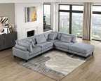 Living Room Furniture Corner Chair Gray Corduroy Upholstery 1pc Corner Wedge Soft Cushion Solid Wood Legs