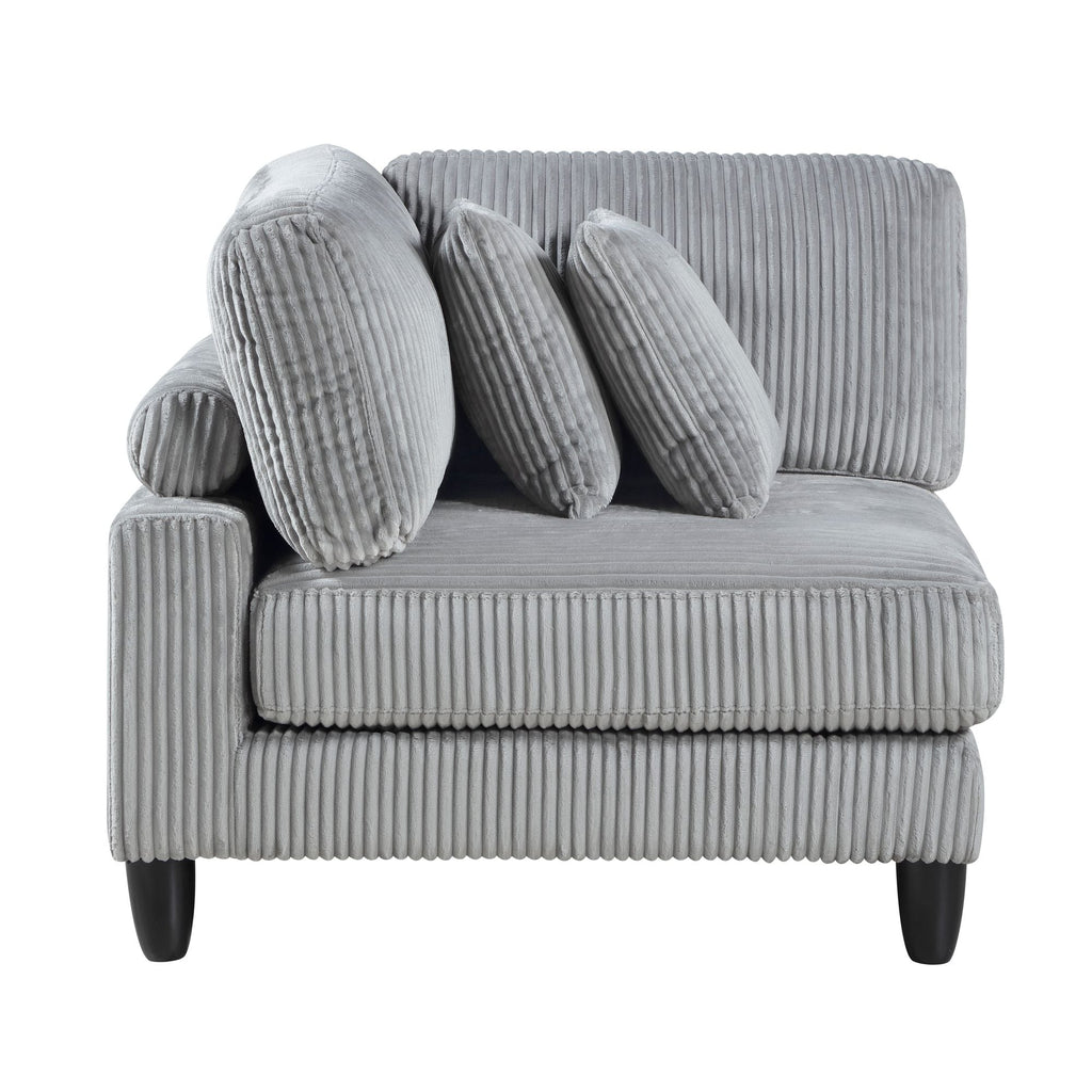 Living Room Furniture Corner Chair Gray Corduroy Upholstery 1pc Corner Wedge Soft Cushion Solid Wood Legs