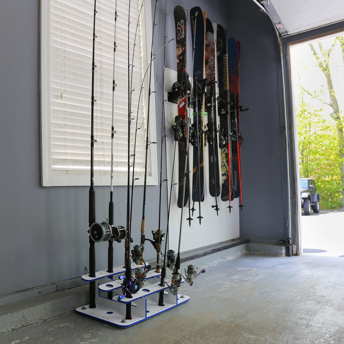 Made in the USA Fishing Rod Rack | 12 Pole Waterproof Wash-down | Dock, Garage, Boat, Storage